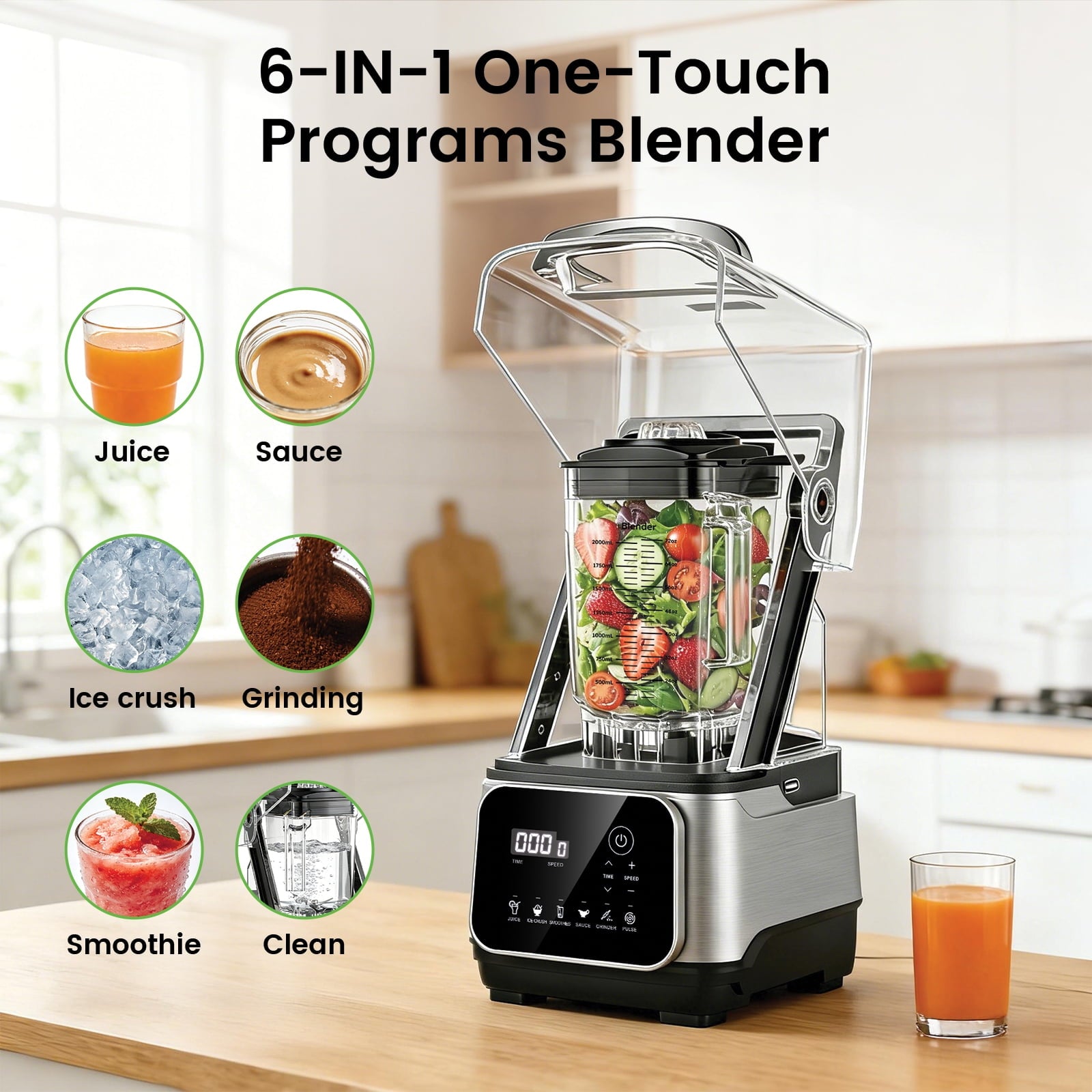 Friwest Professional Commercial Blender, 2400W High Power Smoothie Blender with 68oz, 6-Speed Control & Pulse, Ice Crushing Blender for Frozen Drinks